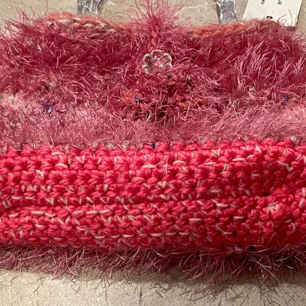 Handcrafted Crocheted Purse Bag Pink by Janet Hammer BOHO NWT - Picture 4 of 5